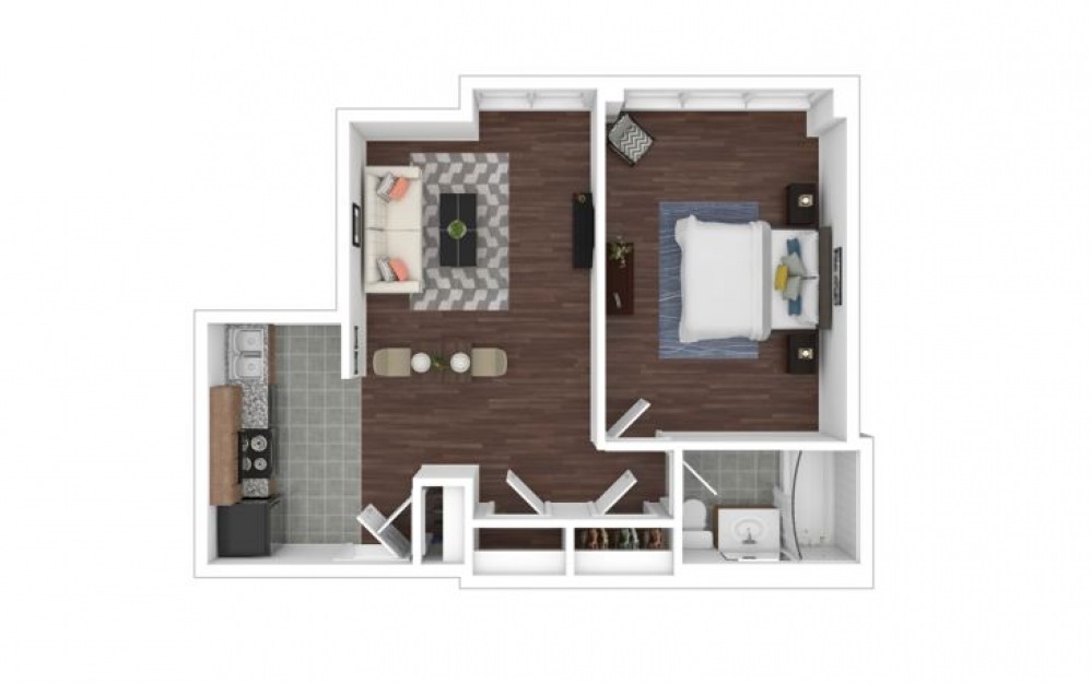 One Bedroom - 1 bedroom floorplan layout with 1 bath and 525 to 610 square feet.
